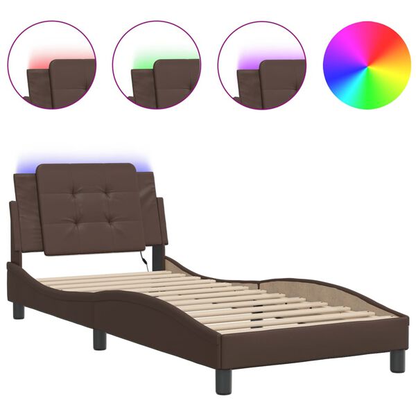 vidaXL Bed Frame with LED without Mattress "Zadar" Brown 80x200 cm