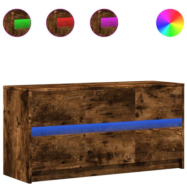 vidaXL Tv-bänk med LEDs rökfärgad ek 100x34x50 cm konstruerat trä