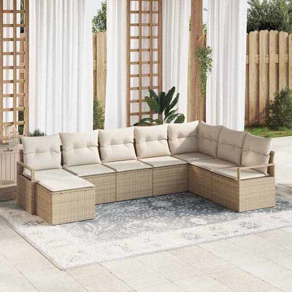 vidaXL Tr&auml;dg&aring;rdsoffset 8 pcs Beige Poly rattan