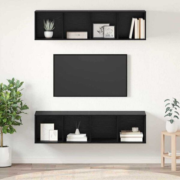 vidaXL TV-b&auml;nkset 2 pcs Svart Ek 37 x 37 x 142,5 cm Konstruerat tr&auml;