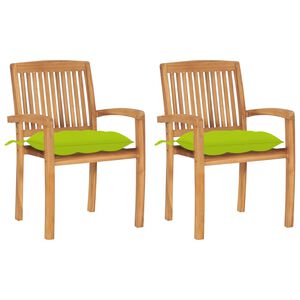 vidaXL Tr&auml;dg&aring;rdsstolar 2 st med ljusgr&ouml;na dynor massiv teak