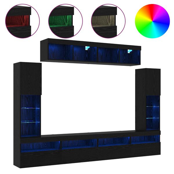 vidaXL TV-b&auml;nkset med LED -remsljus 6 pcs Svart ek Konstruerat tr&auml;