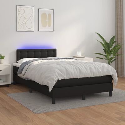 vidaXL Ramsäng med madrass & LED svart 120x190 cm konstläder