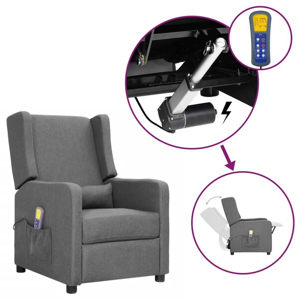 vidaXL Massagef&aring;t&ouml;lj med uppresningshj&auml;lp ljusgr&aring; tyg