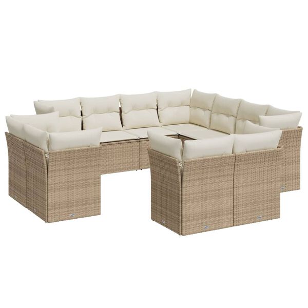 vidaXL Loungegrupp f&ouml;r tr&auml;dg&aring;rden m. dynor 11 delar beige konstrotting