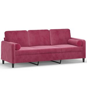vidaXL 3-sitssoffa med prydnadskuddar vinr&ouml;d 180 cm sammet