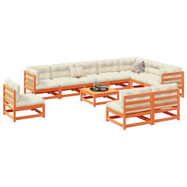 vidaXL Soffgrupp f&ouml;r tr&auml;dg&aring;rden 11 delar vaxbrun massiv furu