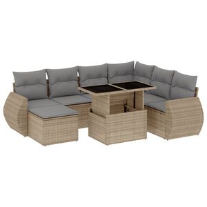 vidaXL Matgrupp f&ouml;r tr&auml;dg&aring;rden med dynor 8 delar beige konstrotting