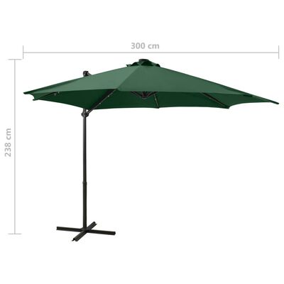 vidaXL Frihängande parasoll med stång och LED grön 300 cm