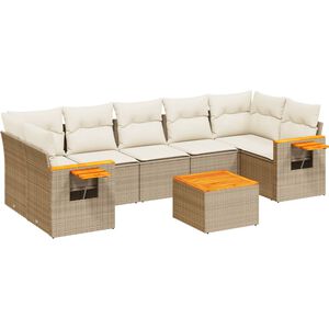 vidaXL Matgrupp f&ouml;r tr&auml;dg&aring;rden med dynor 8 delar beige konstrotting