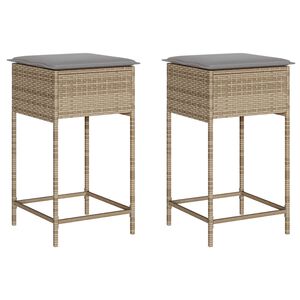 vidaXL Barstolar f&ouml;r tr&auml;dg&aring;rden med dynor 2 st beige konstrotting