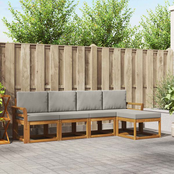 vidaXL Utomhussoffset 5 pcs Naturlig och Ljus Gr&aring; Massivt Akaciatr&auml;