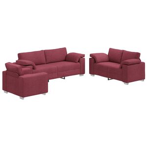 vidaXL Soffa 3 pcs Vind R&ouml;d 219 x 80 x 82 cm Linnenblandad tyg