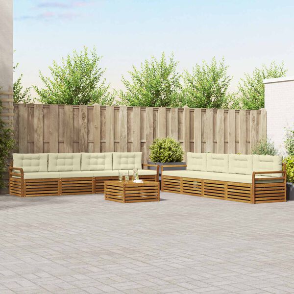vidaXL Utomhussoffset med kudde 9 pcs Naturlig och Gr&auml;dde
