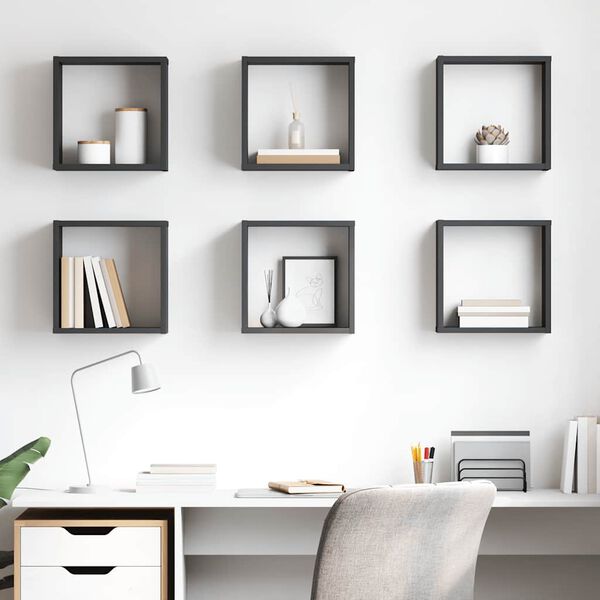 vidaXL V&auml;gghylla kubformad 6 st gr&aring; h&ouml;gglans 30x15x30 cm