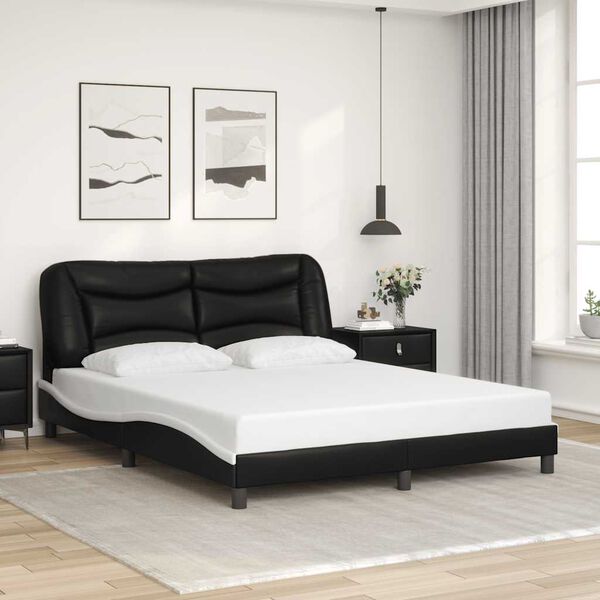 vidaXL Bed Frame without Mattress "Hvar" Black and White 160x200 cm Faux Leather