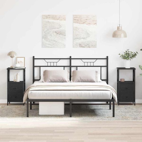 vidaXL Nattduksbord 2 pcs Svart Ek 34 x 35,5 x 70 cm Konstruerat tr&auml;