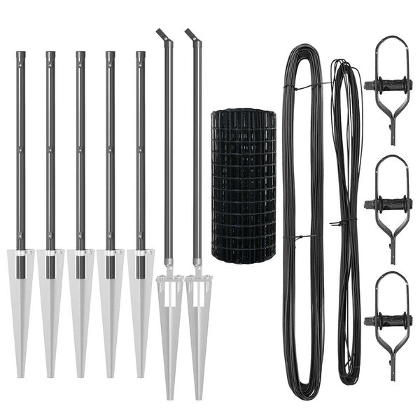 vidaXL St&auml;ngsel med stolpe Gr&aring; 0,6 x 10 m St&aring;l och PVC