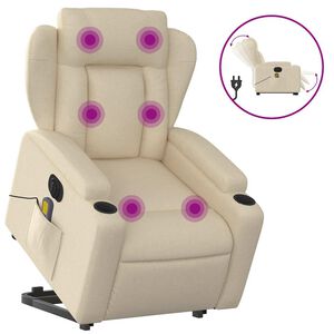 vidaXL Elektrisk massagef&aring;t&ouml;lj med uppresningshj&auml;lp gr&auml;ddvit tyg