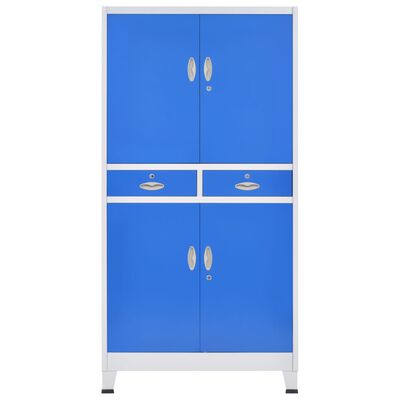 vidaXL Dokumentskåp med 4 dörrar metall 90x40x180 cm grå och blå