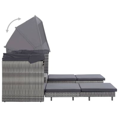 vidaXL Trädgårdssäng 3-sits förlängningsbar med tak konstrotting grå