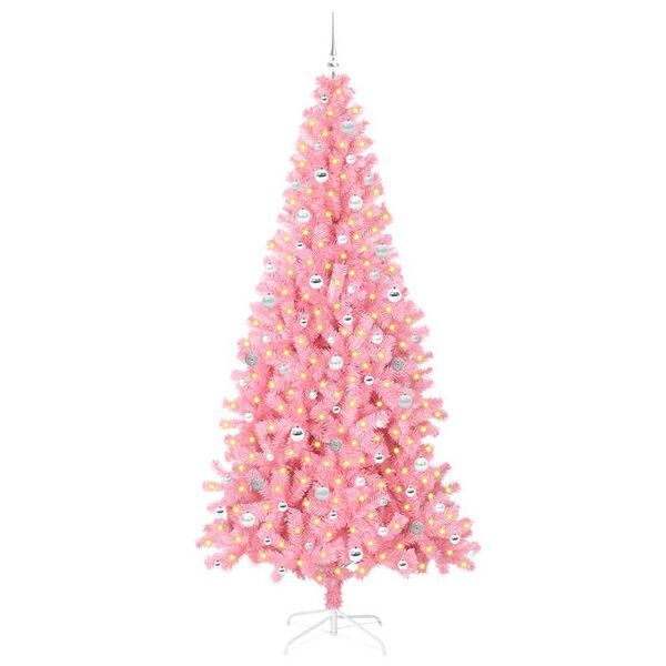 vidaXL Julgran med 300 LED-lampor med stativ Rosa 240 cm PVC