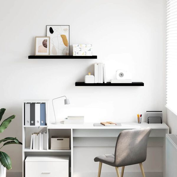 vidaXL Sv&auml;vande v&auml;gghyllor 2 st svart h&ouml;gglans 90x23,5x3,8 cm MDF