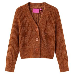 Stickad kofta f&ouml;r barn konjaksbrun 92