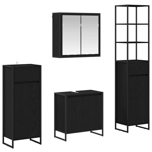 vidaXL Badrumsm&ouml;belset med l&aring;da med hylla Svart Ek Konstruerat tr&auml;