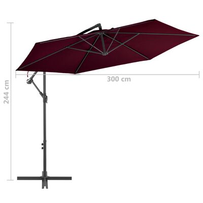 vidaXL Frihängande parasoll med aluminiumstång vinröd 300 cm