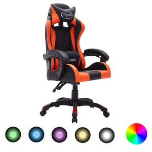 vidaXL Gamingstol med RGB LED-lampor orange och svart konstl&auml;der