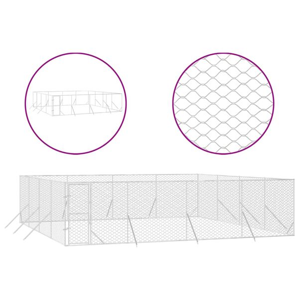 vidaXL Hundg&aring;rd f&ouml;r utomhusbruk silver 8x8x2 m galvaniserat st&aring;l