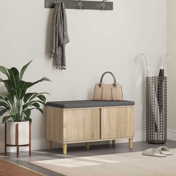 vidaXL Hallb&auml;nk med kudde med lagring Sonoma-ek 80 x 38 x 46 cm