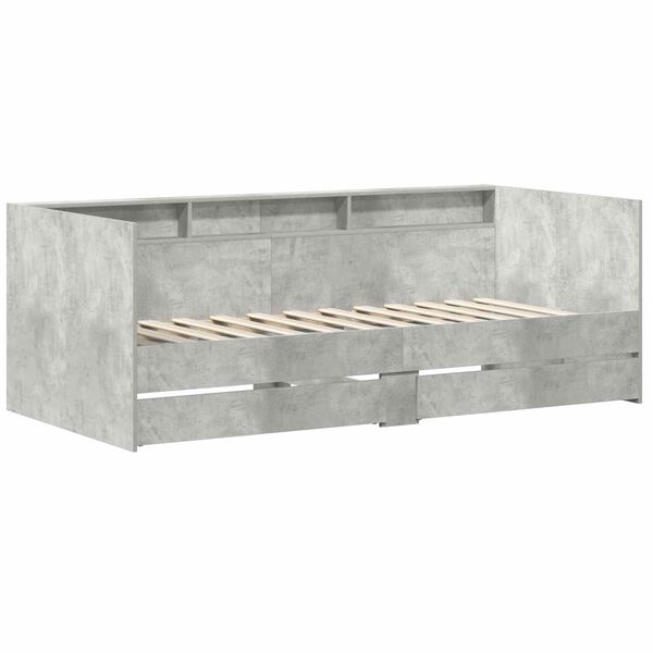 vidaXL Dags&auml;ng med l&aring;da med lagring Gr&aring; 90 x 200 cm Konstruerat tr&auml;