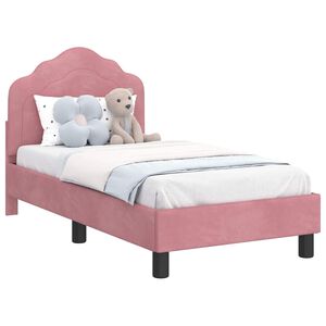 vidaXL S&auml;ngram f&ouml;r sm&aring;barn med huvudgavel Rosa 70 x 140 cm Sammet