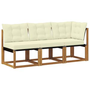 vidaXL Modulsoffa utomhus mitt och h&ouml;rn med kudde 3 Stycke Naturf&auml;rg