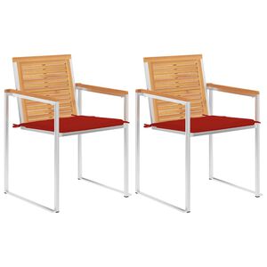 vidaXL Tr&auml;dg&aring;rdsstolar 2 st med dynor massiv teak och st&aring;l
