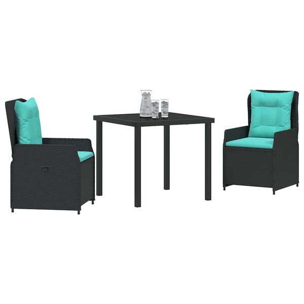 vidaXL Tr&auml;dg&aring;rdsm&ouml;belset 3 pcs Svart Poly rattan