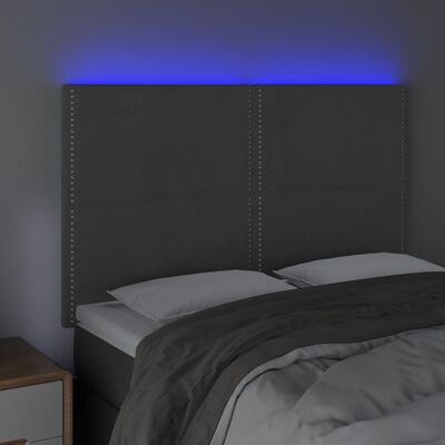 vidaXL Sänggavel LED mörkgrå 144x5x118/128 cm sammet