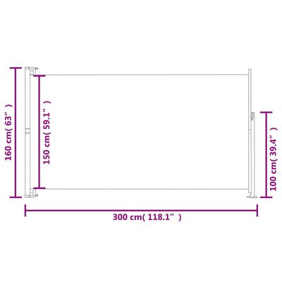 vidaXL Infällbar sidomarkis för uteplats 160 x 300 cm grå