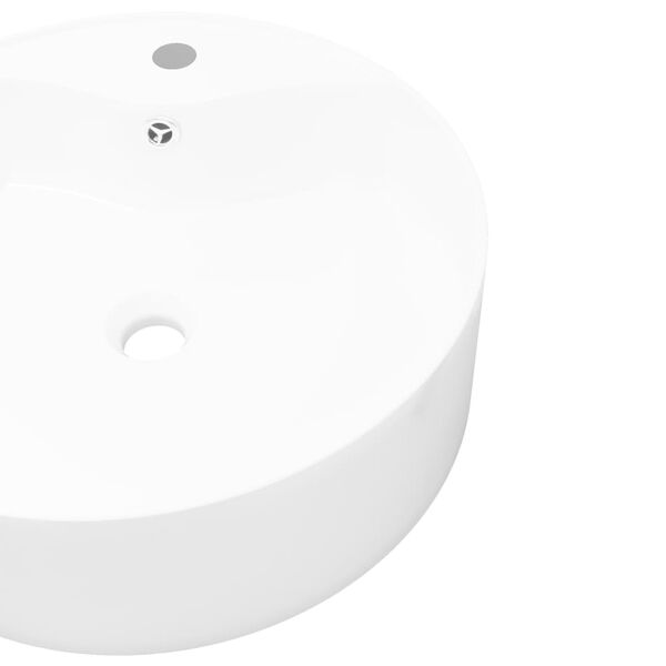 Handfat vit i keramik med kranhål och översvämningshål rund