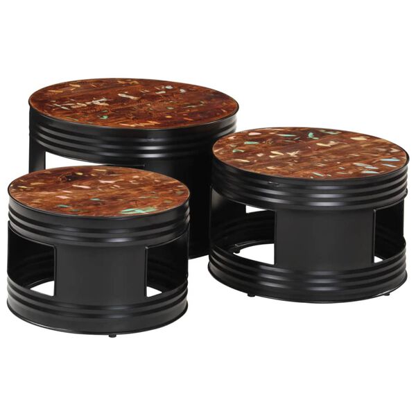 vidaXL Barbord 3 st trumma massivt återvunnet trä