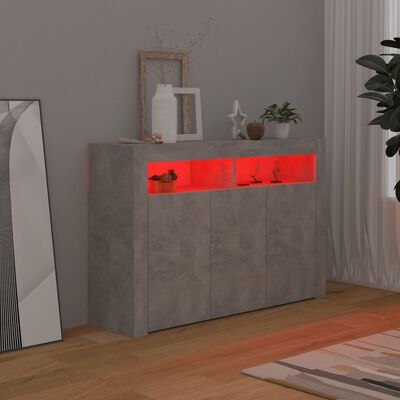 vidaXL Skänk med LED-belysning betonggrå 115,5x30x75 cm