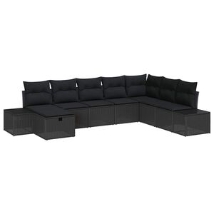 vidaXL Tr&auml;dg&aring;rdsoffset med kudde 8 pcs Svart Poly rattan