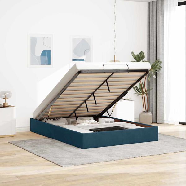 vidaXL Ottoman s&auml;ngram utan madrass m&ouml;rkbl&aring; 140x190 cm sammet