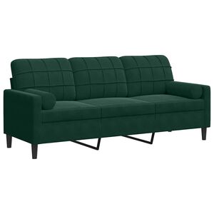 vidaXL 3-sitssoffa med prydnadskuddar m&ouml;rkgr&ouml;n 180 cm sammet