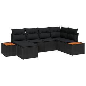 vidaXL Tr&auml;dg&aring;rdsoffset med kudde med lagring 7 pcs Svart Polyrattan