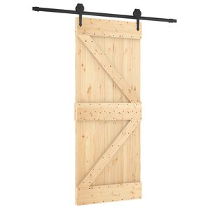 vidaXL Skjutd&ouml;rr Naturlig och svart 85 x 210 cm Massiv furutr&auml;d&ouml;rr