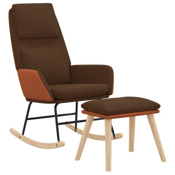 vidaXL Gungstol med fotpall brun tyg