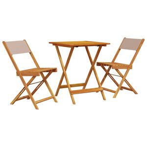 vidaXL Caf&eacute;set 3 delar taupe tyg och massivt tr&auml;